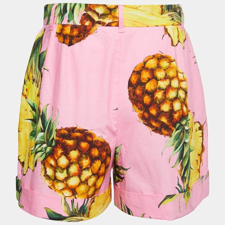 Pre Owned Dolce & Gabbana Pink Pineapple Printed Cotton Shorts M