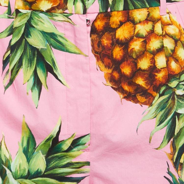 Pre Owned Dolce & Gabbana Pink Pineapple Printed Cotton Shorts M