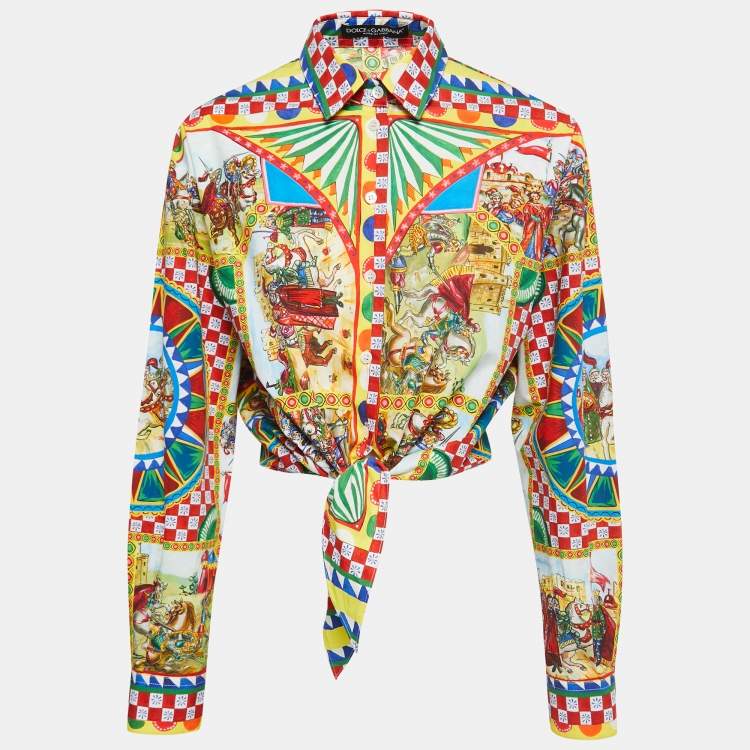 Pre Owned Dolce & Gabbana Multicolor Printed Cotton Knot Shirt M