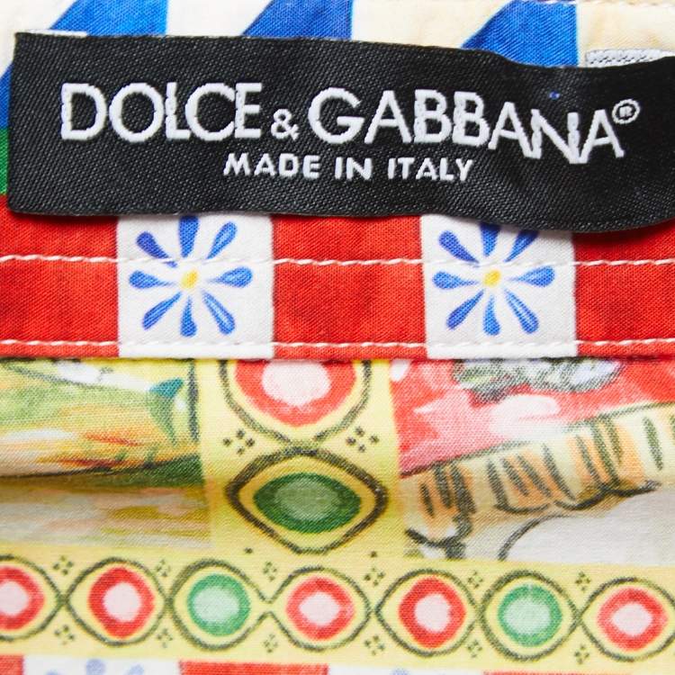 Pre Owned Dolce & Gabbana Multicolor Printed Cotton Knot Shirt M