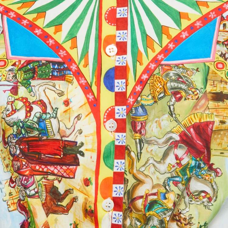 Pre Owned Dolce & Gabbana Multicolor Printed Cotton Knot Shirt M