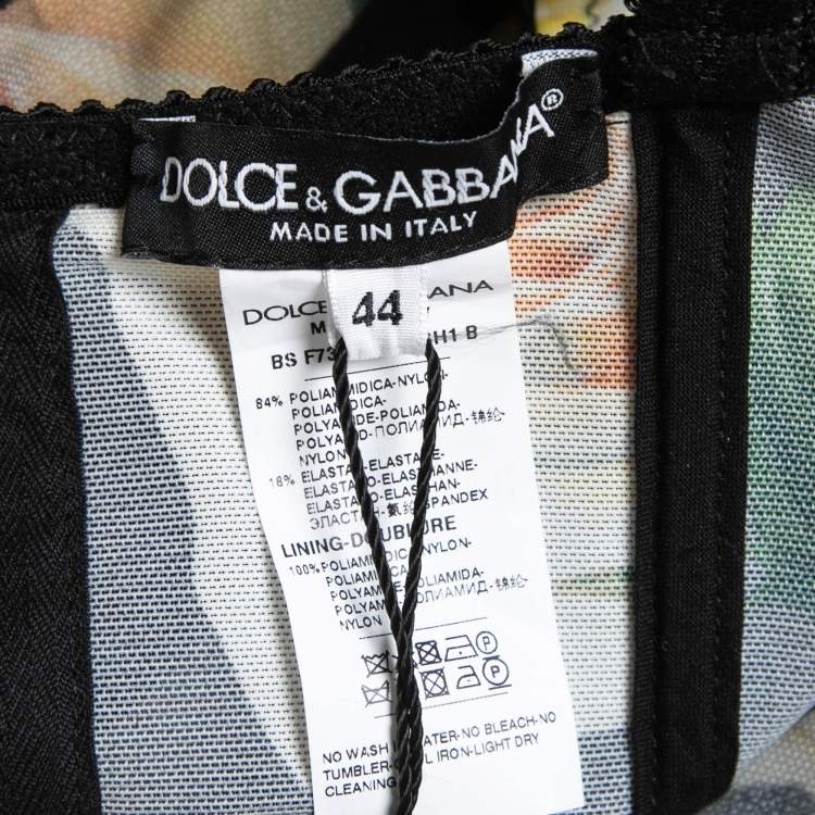 Pre Owned Dolce & Gabbana Black Floral Print Nylon Cropped Bralette Top M
