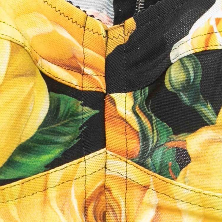 Pre Owned Dolce & Gabbana Black Floral Print Nylon Cropped Bralette Top M