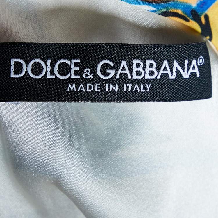 Pre Owned Dolce & Gabbana Multicolor Majolica Printed Silk Ruched Sleeveless Midi Dress M