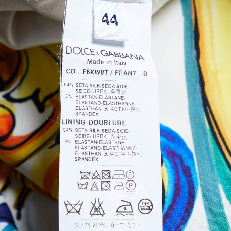 Pre Owned Dolce & Gabbana Multicolor Majolica Printed Silk Ruched Sleeveless Midi Dress M