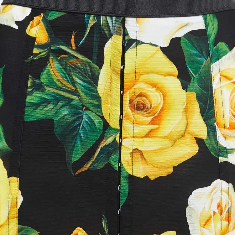 Pre Owned Dolce & Gabbana Black Floral Printed Mesh Midi Skirt L