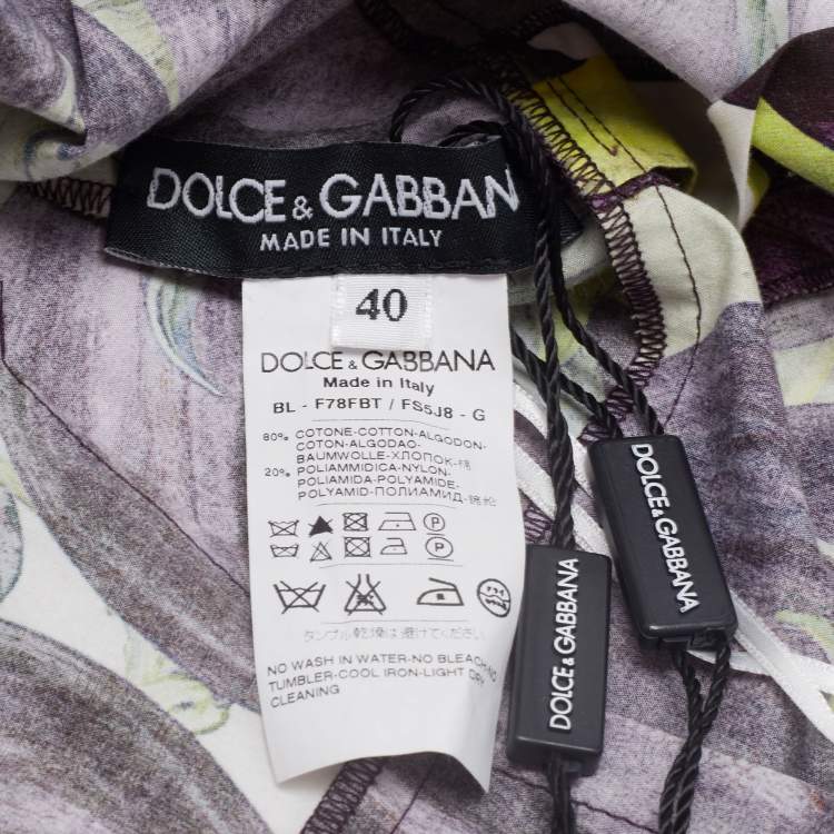 Pre Owned Dolce & Gabbana Purple/White Printed Cotton Lace Trimmed Sleeveless Top S