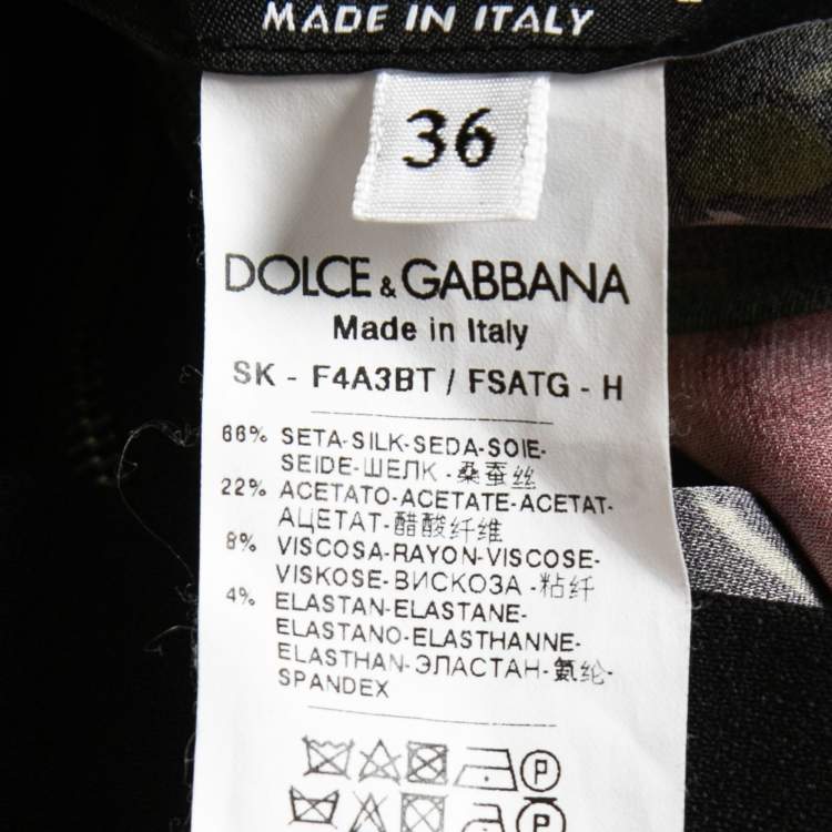 Pre Owned Dolce & Gabbana Black Floral Print Silk Blend High Waist Pleated Midi Skirt XS   