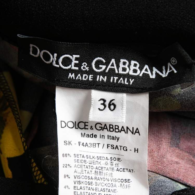Pre Owned Dolce & Gabbana Black Floral Print Silk Blend High Waist Pleated Midi Skirt XS   