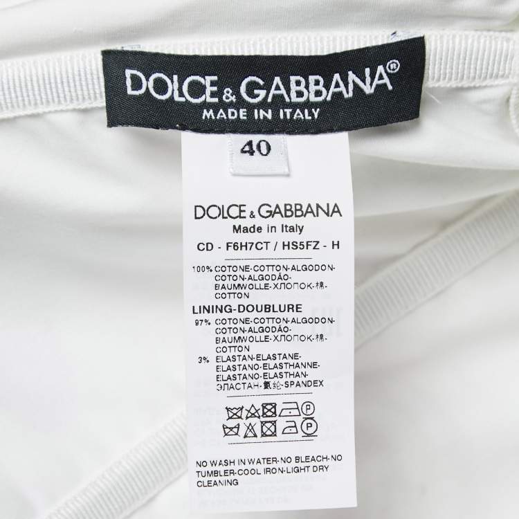 Pre Owned Dolce & Gabbana White Floral Printed Cotton Poplin Strapless Mini Dress S