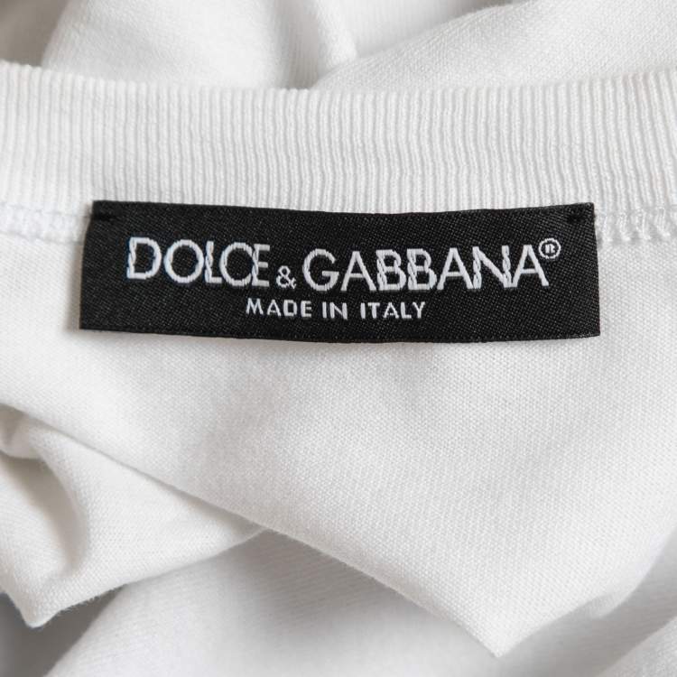 Pre Owned Dolce & Gabbana White Crystal Embellished Cotton Half Sleeve Crew Neck T-Shirt XS