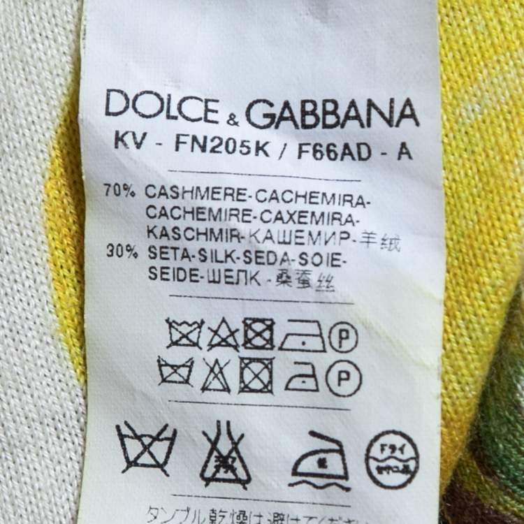 Pre Owned Dolce & Gabbana Cream/Yellow Lemon Print Cashmere & Silk V-Neck Sweater S