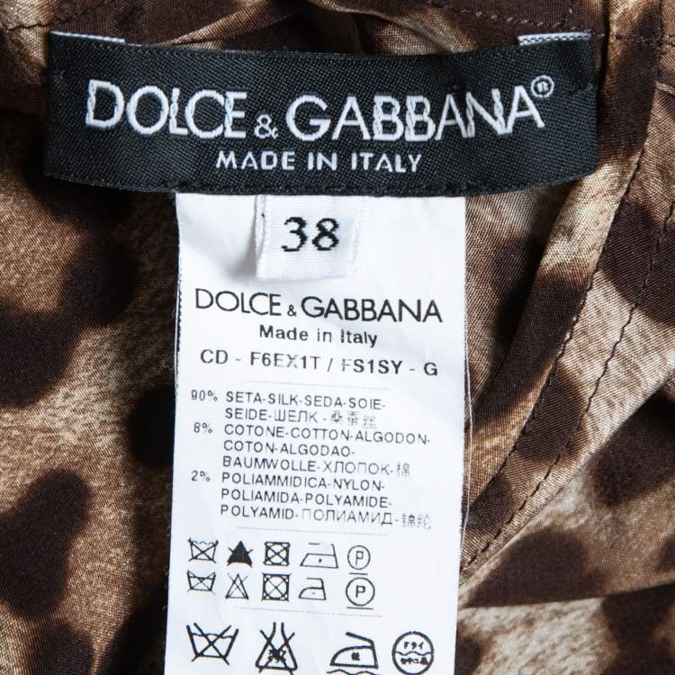Pre Owned Dolce & Gabbana Brown Leopard Print Silk Lace Trimmed Sleeveless Flared Short Dress S