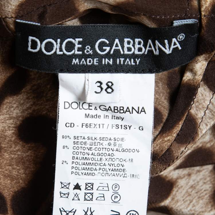 Pre Owned Dolce & Gabbana Brown Leopard Print Silk Lace Trimmed Sleeveless Flared Short Dress S