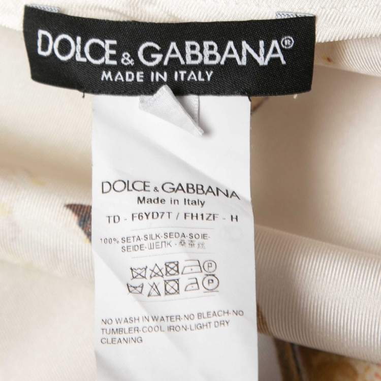 Pre Owned Dolce & Gabbana White Ice Cream Print Silk Kaftan Maxi Dress S
