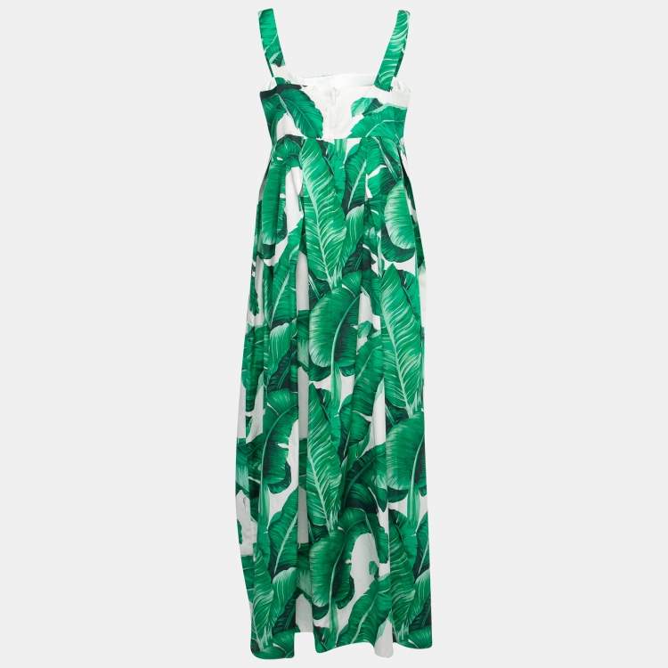 مملوكة مسبقًا Dolce & Gabbana Green Banana Leaf Print Cotton Maxi Dress L