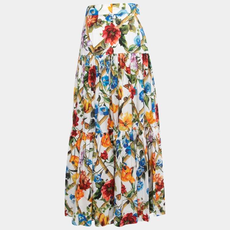 Pre Owned Dolce & Gabbana White Floral Printed Cotton Maxi Dress S