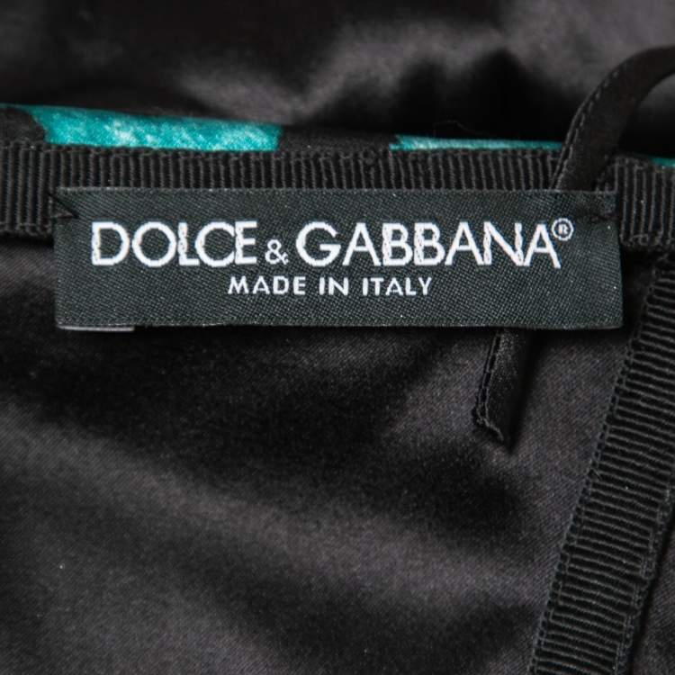 Pre Owned Dolce & Gabbana Green Animal Print Silk Satin Ruched Corset Detail Strappy Mini Dress S