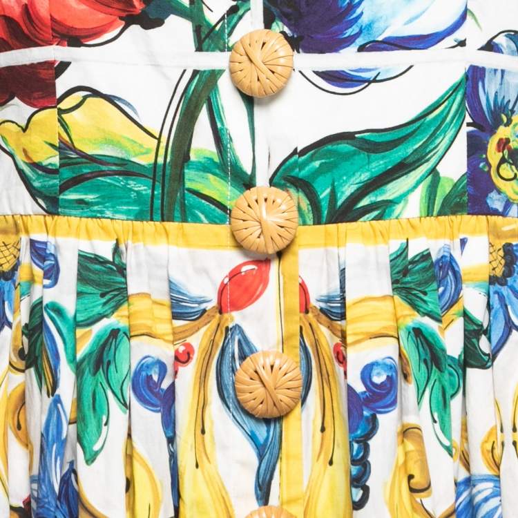 Pre Owned Dolce & Gabbana Multicolor Majolica Printed Cotton Flared Midi Dress L