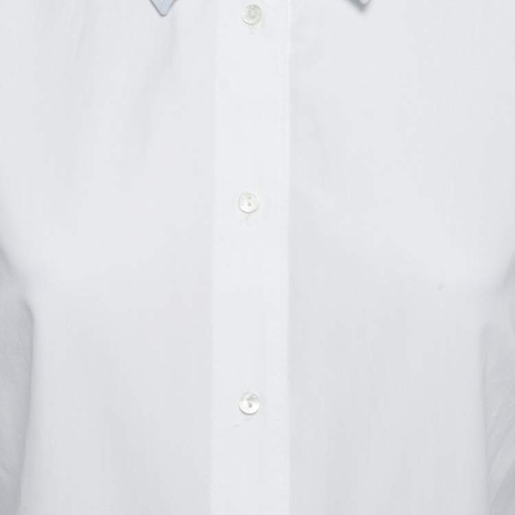 Pre Owned Dolce & Gabbana White Cotton Contrast Trimmed Short Sleeve Button Front Shirt L