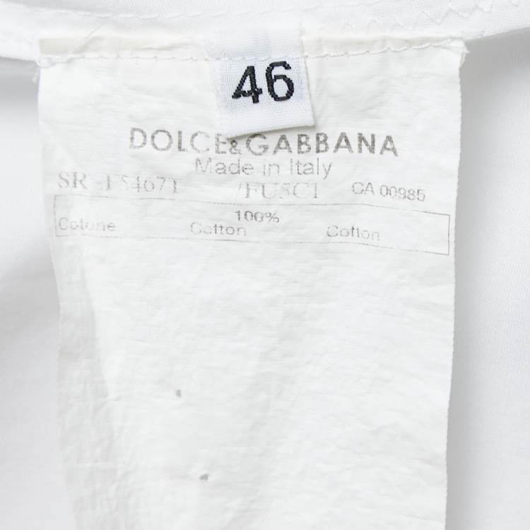 Pre Owned Dolce & Gabbana White Cotton Contrast Trimmed Short Sleeve Button Front Shirt L