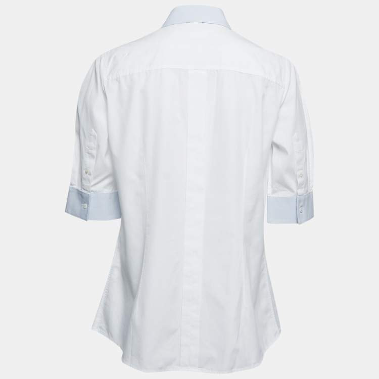 Pre Owned Dolce & Gabbana White Cotton Contrast Trimmed Short Sleeve Button Front Shirt L