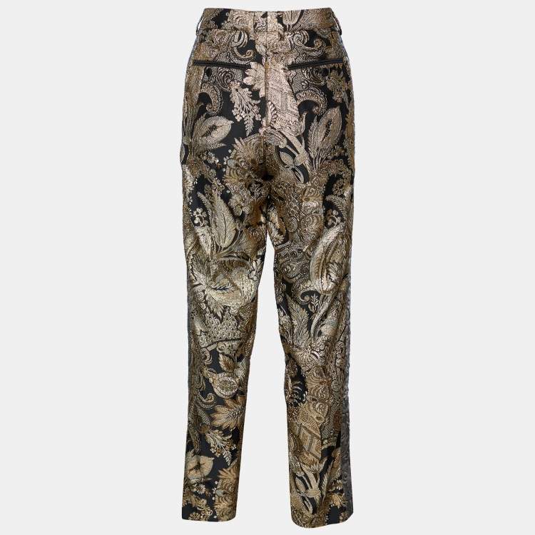 Pre Owned Dolce & Gabbana Black Brocade Tapered Leg Pants M