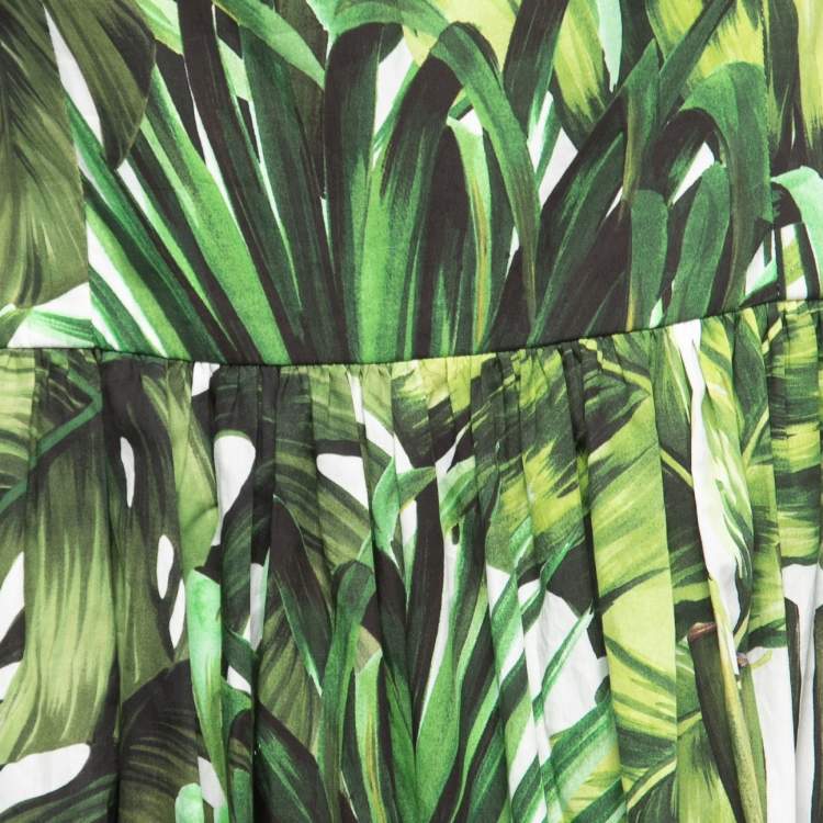 مملوكة مسبقًا Dolce & Gabbana Green Leaves Print Cotton Halter Neck Short Dress XXL