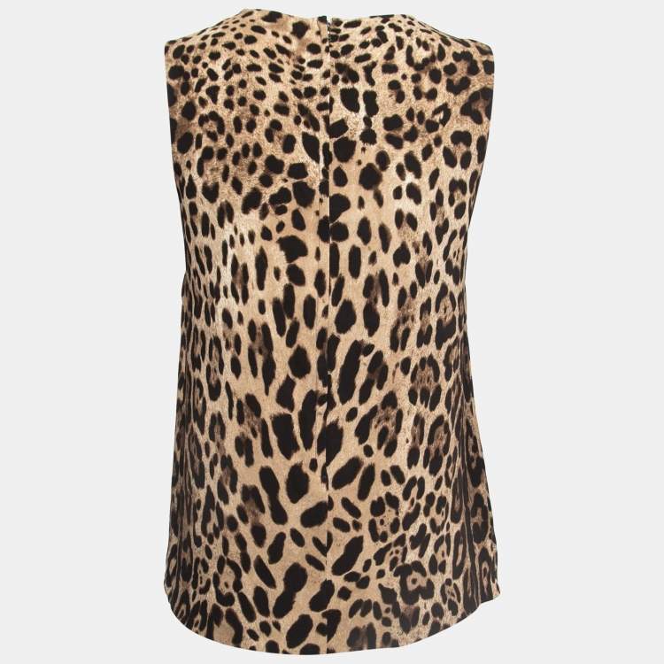 Pre Owned Dolce & Gabbana Brown Animal Printed Crepe Sleeveless Top S