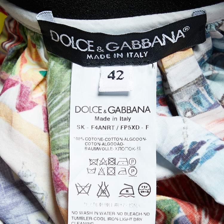 Pre Owned Dolce & Gabbana Multicolor Sicilian Postcard Printed Cotton Midi Skirt M
