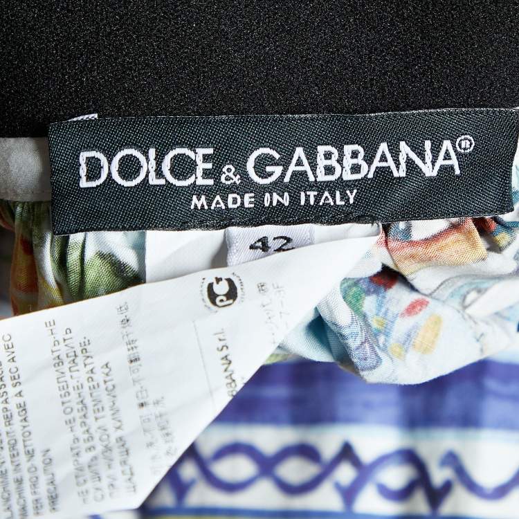 Pre Owned Dolce & Gabbana Multicolor Sicilian Postcard Printed Cotton Midi Skirt M