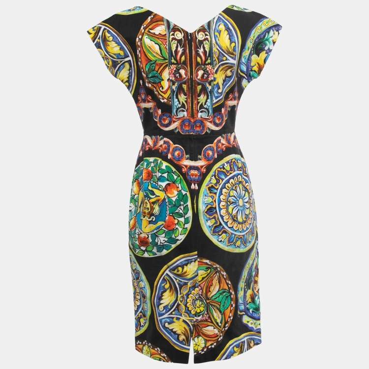 مملوكة مسبقًا Dolce & Gabbana Black Printed Linen Blend Midi Dress M