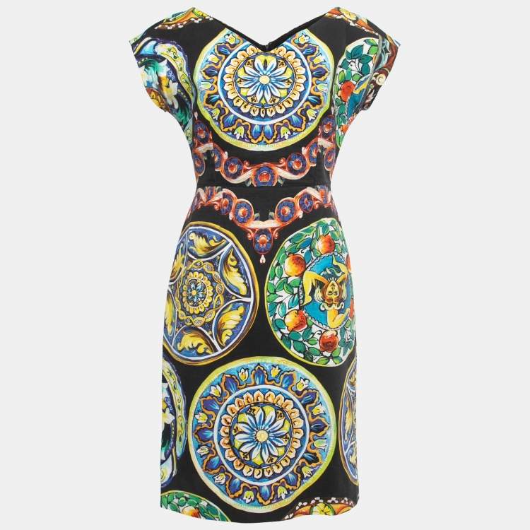 مملوكة مسبقًا Dolce & Gabbana Black Printed Linen Blend Midi Dress M