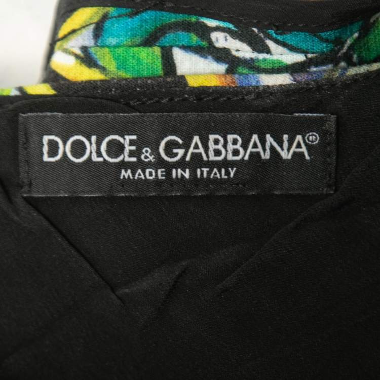 مملوكة مسبقًا Dolce & Gabbana Black Printed Linen Blend Midi Dress M
