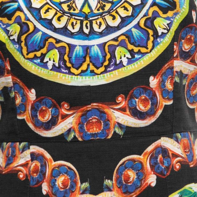 مملوكة مسبقًا Dolce & Gabbana Black Printed Linen Blend Midi Dress M