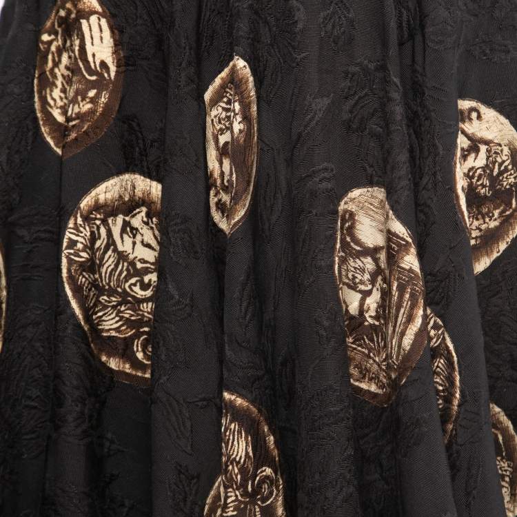 مملوكة مسبقًا Dolce & Gabbana Black Coin Printed Cotton & Silk Flared Mini Skirt M