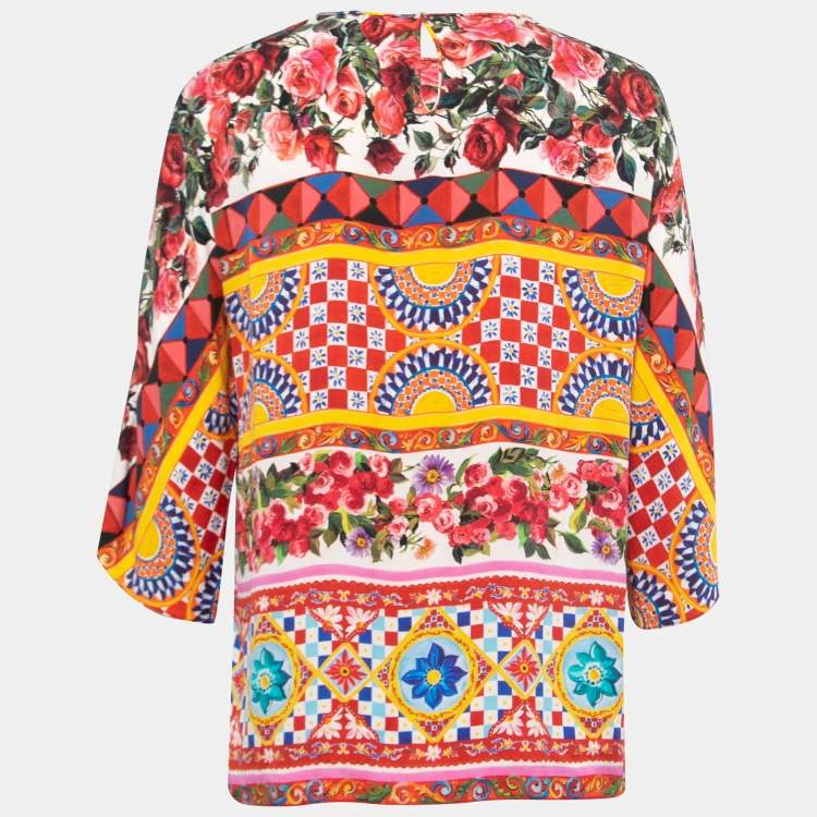 Pre Owned Dolce & Gabbana Multicolor Mambo Print Silk Top M