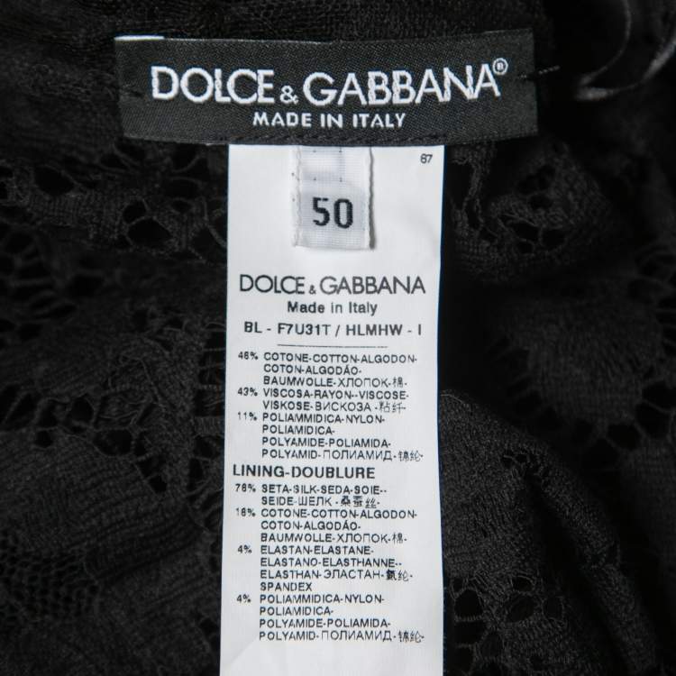 مملوكة مسبقًا Dolce & Gabbana Black Floral Lace Long Sleeve Top XL