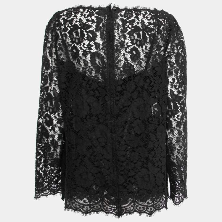 مملوكة مسبقًا Dolce & Gabbana Black Floral Lace Long Sleeve Top XL