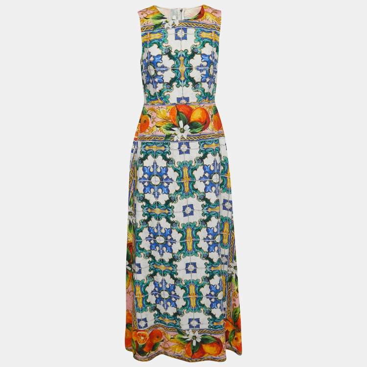Pre Owned Dolce & Gabbana Multicolor Tile Printed Jacquard Sleeveless Midi Dress S