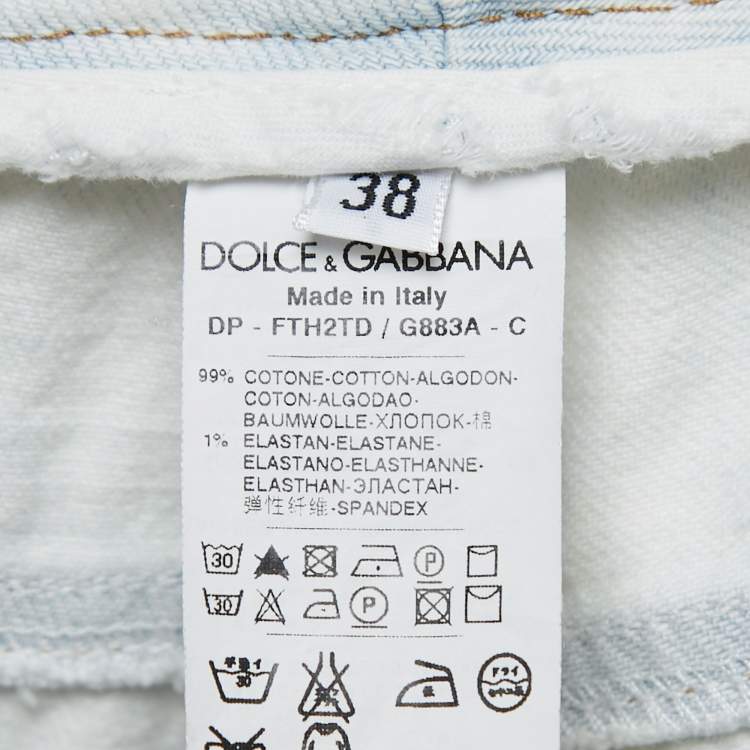Pre Owned Dolce & Gabbana Light Blue Distressed Denim Frayed Skinny Jeans S