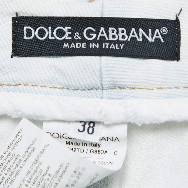 Pre Owned Dolce & Gabbana Light Blue Distressed Denim Frayed Skinny Jeans S