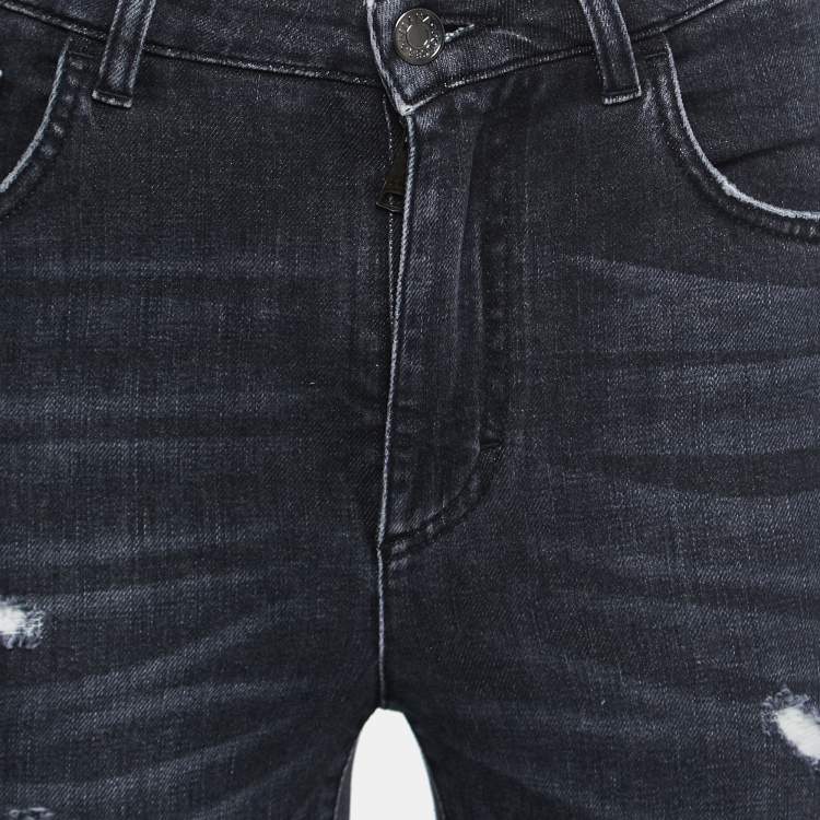 Pre Owned Dolce & Gabbana Charcoal Grey Distressed Denim Frayed Skinny Jeans S