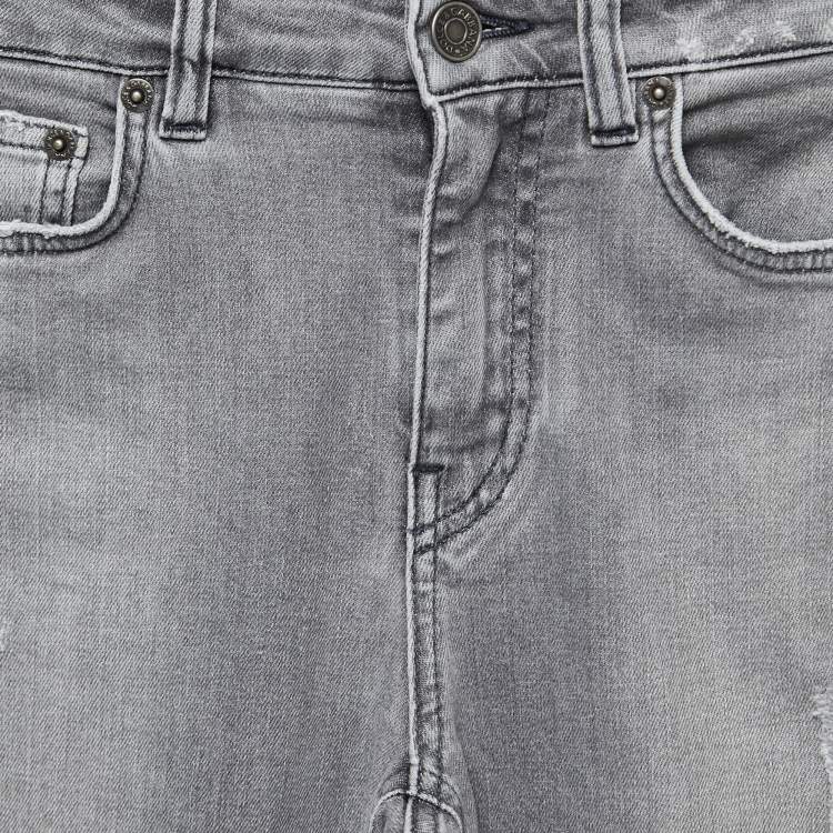 Pre Owned Dolce & Gabbana Light Grey Distressed Denim Frayed Skinny Jeans XS