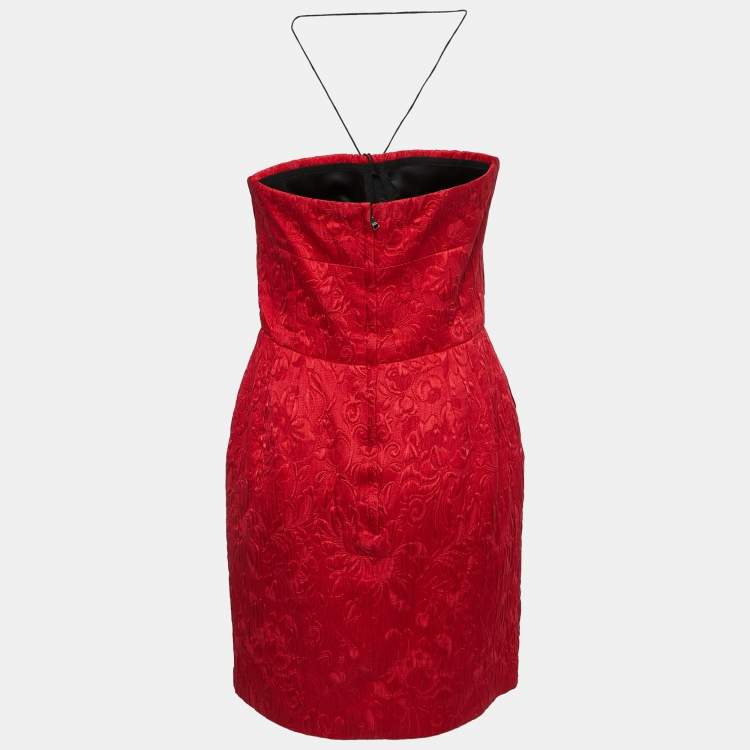 Dolce & Gabbana Red Jacquard Silk Blend Corset Detail Strapless Mini Dress  M Dolce & Gabbana