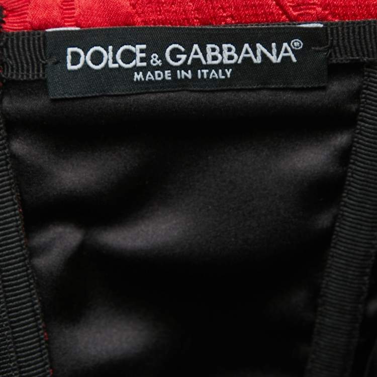Pre Owned Dolce & Gabbana Red Jacquard Silk Blend Corset Detail Strapless Mini Dress M