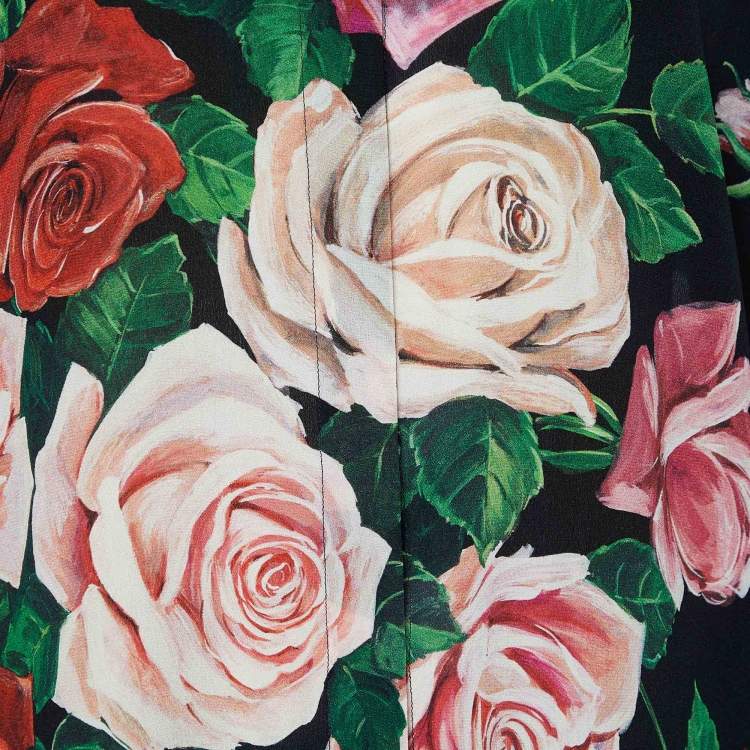 Pre Owned Dolce & Gabbana Black Rose Printed Silk Button Front Shirt S