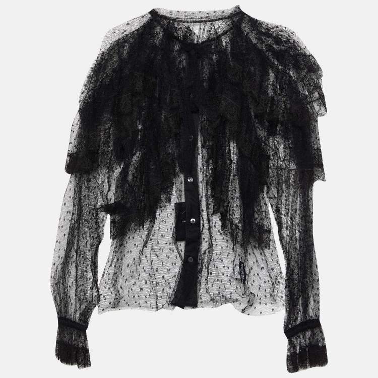 Pre Owned Dolce & Gabbana Black Mesh D'esprit Ruffled Sheer Shirt M