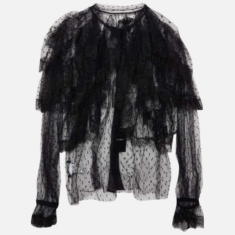 Pre Owned Dolce & Gabbana Black Mesh D'esprit Ruffled Sheer Shirt M