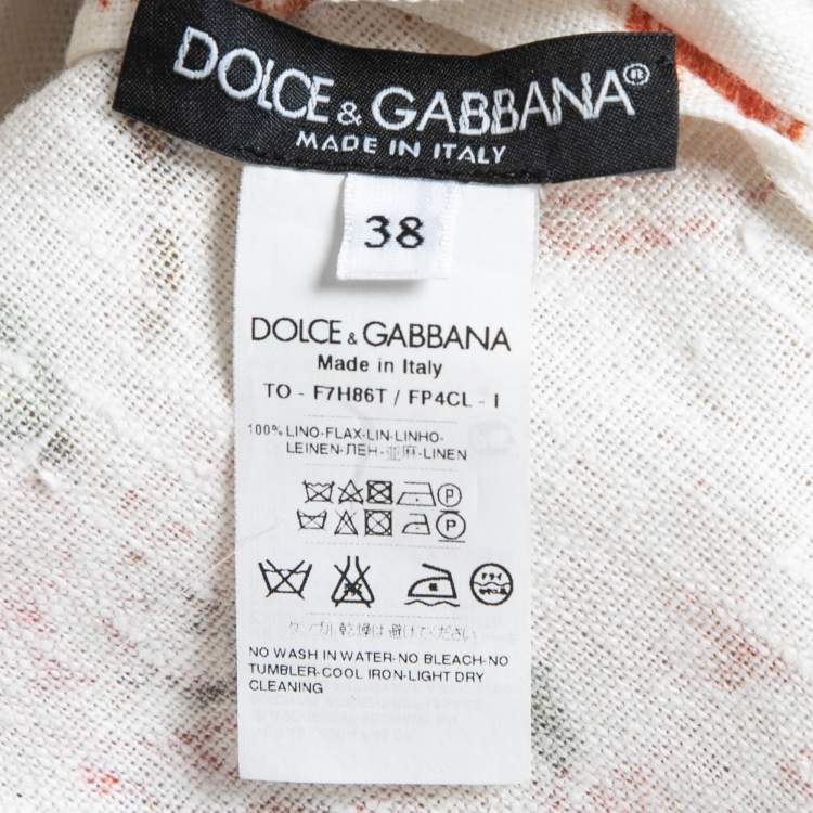 مملوكة مسبقًا Dolce & Gabbana Cream Floral Printed Linen Short Sleeve Top S